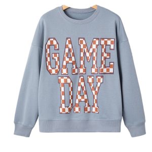 Sleet GAME DAY Oversized Checkered Letter Graphic Sweatshirt for Women - Main View