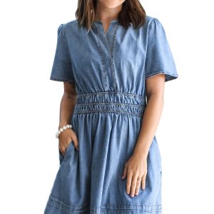 Women's Myosotis Denim Mini Dress – Casual Short Sleeve Shift Style for Daily Wear
