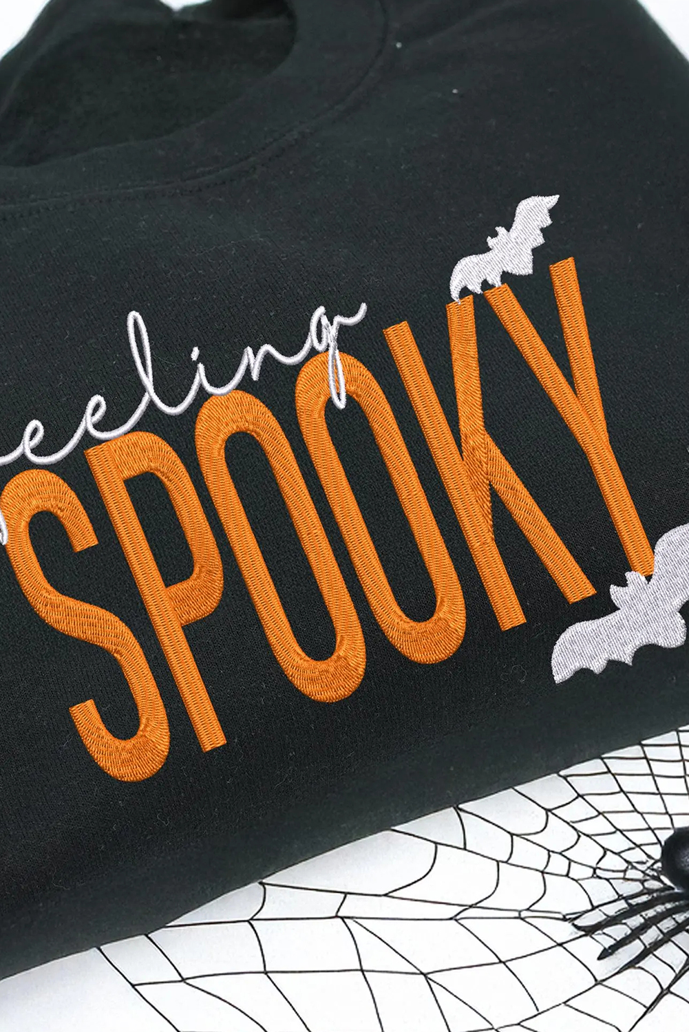 Women's Sweatshirt, Black, Halloween, Embroidered Graphic, Baggy Style, Long Sleeve, Casual Wear, Daily Outfit, Fall Fashion, Shift Silhouette, Round Neck, Comfortable, Slogan Print - Detail View 8
