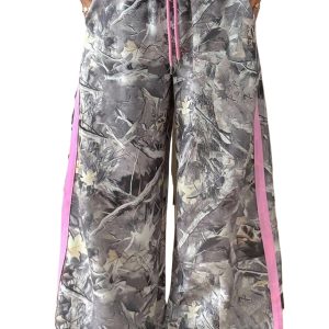 Women's Gray Camo Wide Leg Sweatpants – Colorblock Drawstring Casual Lounge Pants - Main View