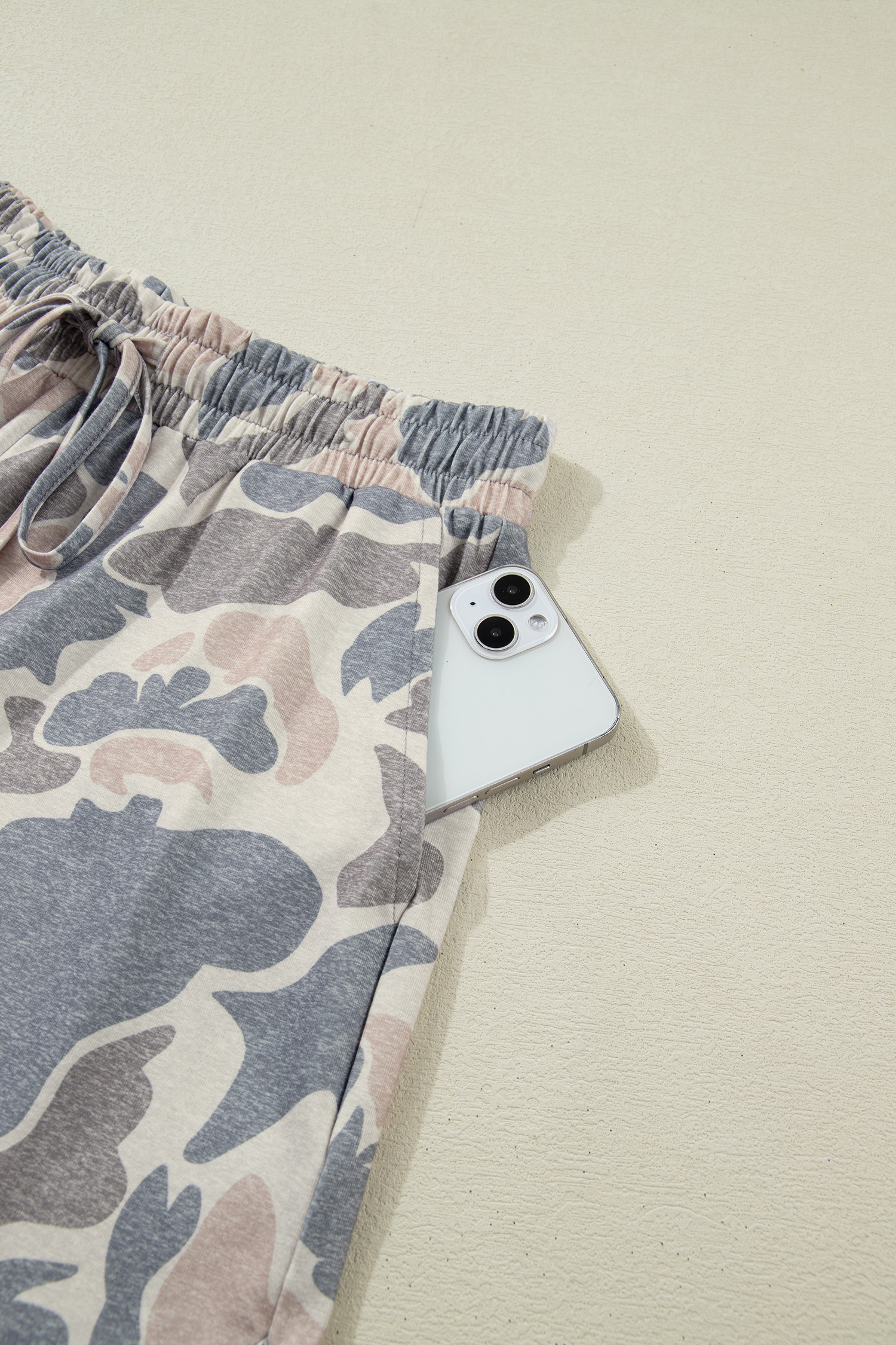 Multicolour Camo Lounge Set for Women – Relaxed Shift Silhouette Tee and Drawstring Shorts for Daily Wear - Detail View 8