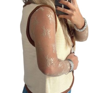 Women's White Ribbed Knit Front Tie Sweater Vest – Stylish Western Summer Essential