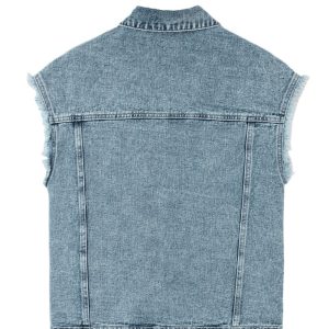 Women's Myosotis Denim Vest – Casual Button Flap Pocket with Frayed Details for Spring Style - Main View