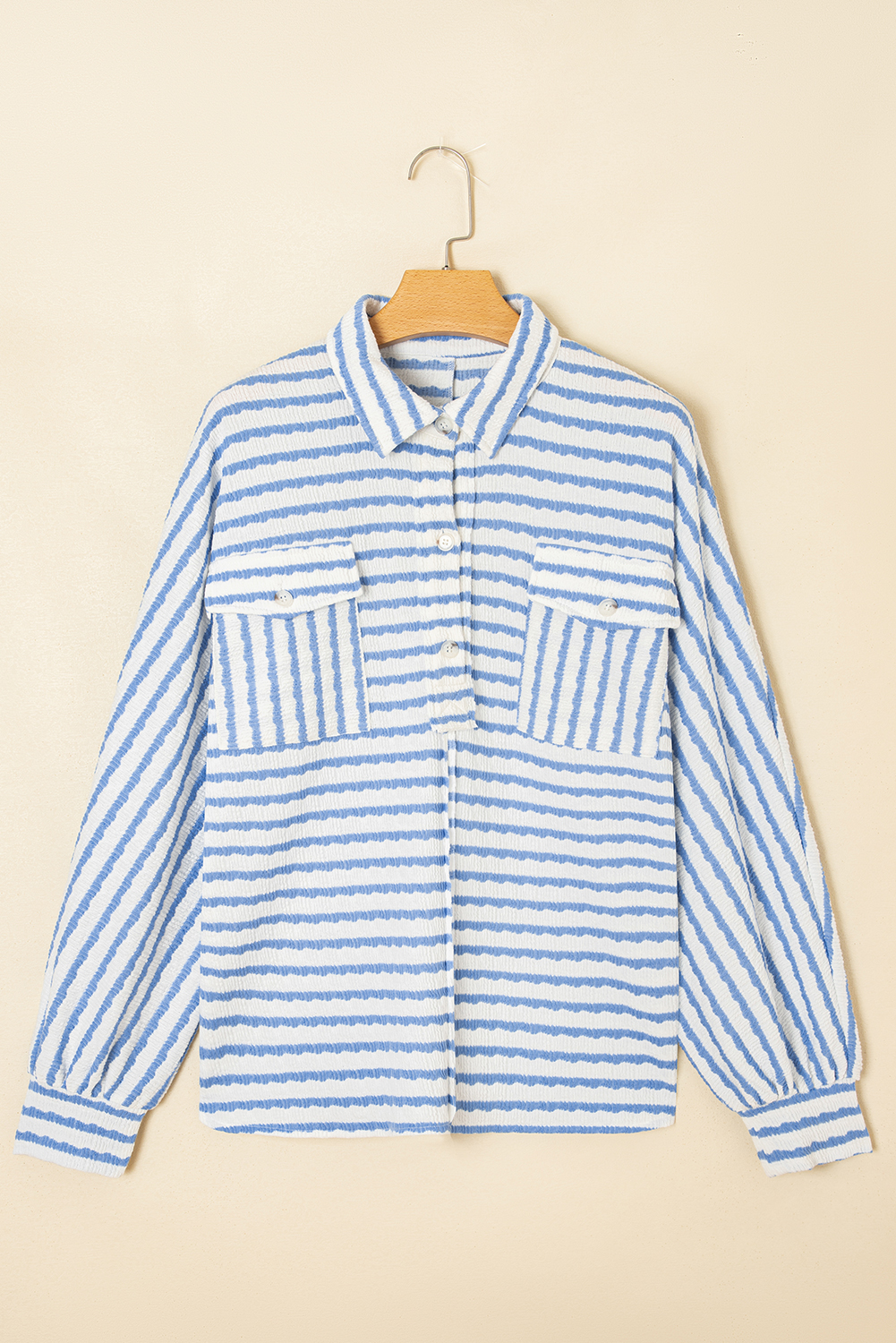 Fashionable and Comfortable Daily Wear Blouse in Sky Blue with Pockets - Detail View 3
