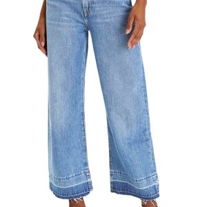 Dusk Blue Raw Hem High Waist Straight Leg Jeans for Women - Main View