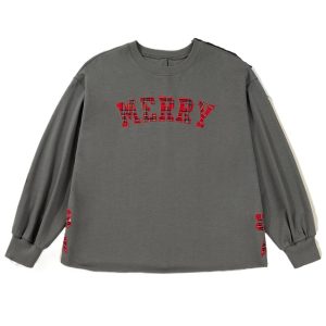 Women's Medium Grey Plaid Merry Bow Sweatshirt – Plus Size Casual Christmas Style
