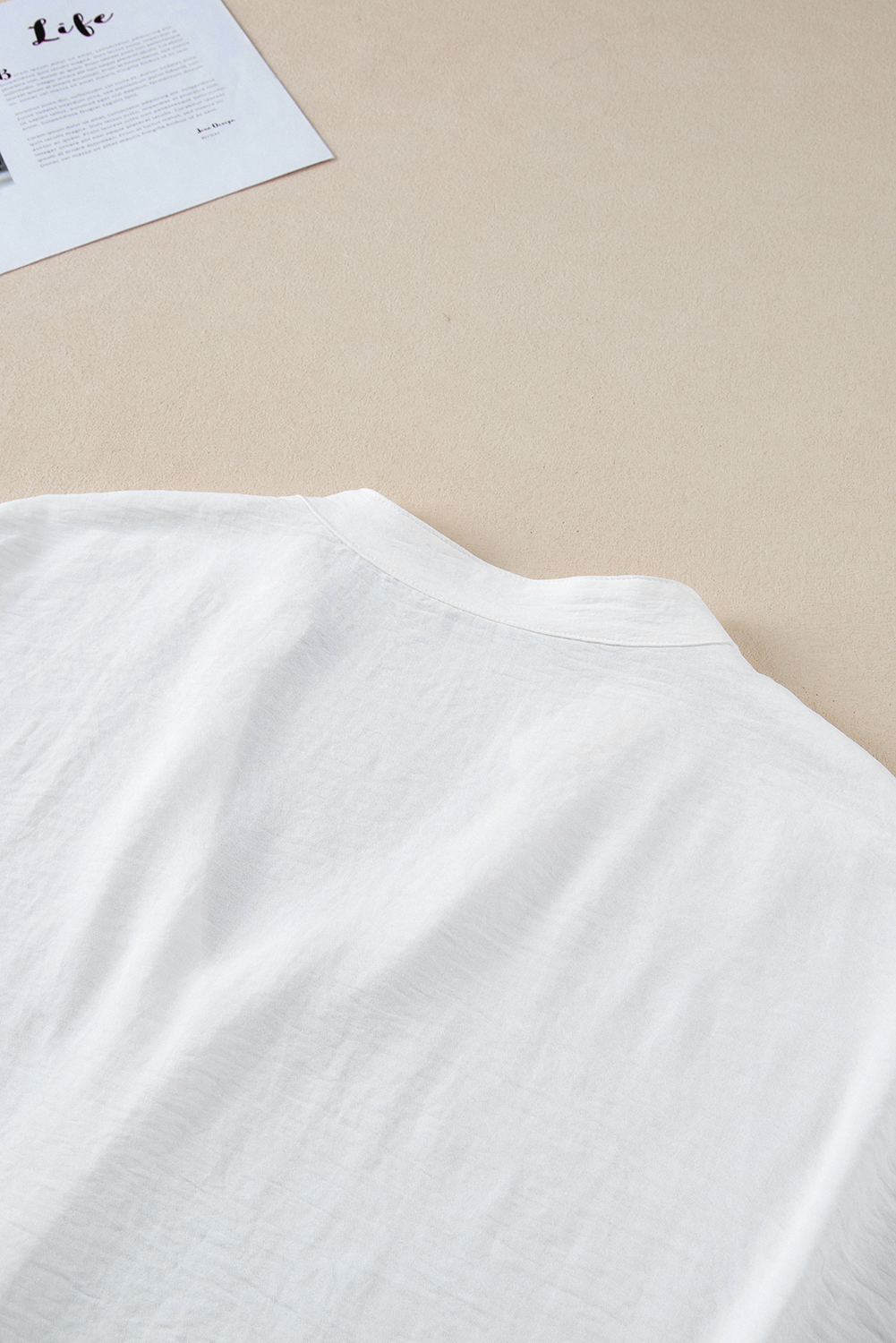 Casual Yet Elegant White Blouse with Batwing Sleeves - Lightweight Polyester for Comfortable Summer Style - Detail View 11