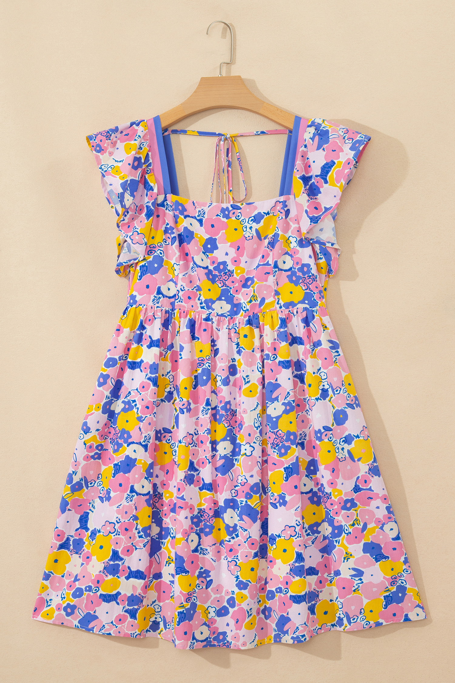 Women's Cotton Blend Floral Mini Dress – Loose Fit Flutter Sleeve Square Neck Sundress for Daily Wear - Detail View 9
