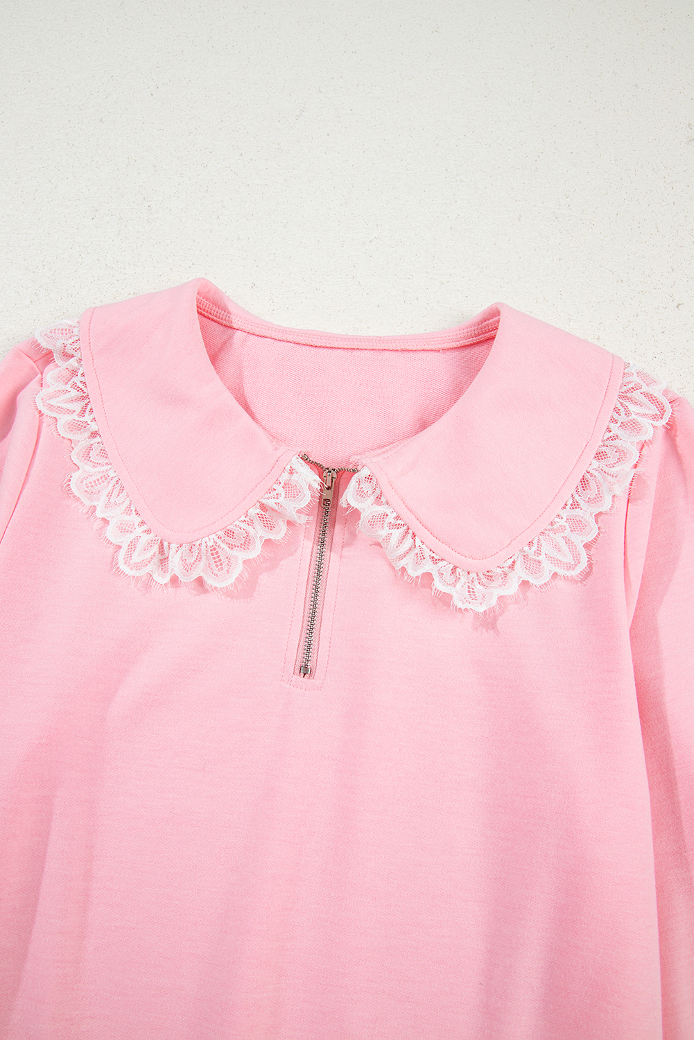 Charming Pink Peter Pan Lace Embellished Neck Sweatshirt and Skirt Two Piece Set - Detail View 17