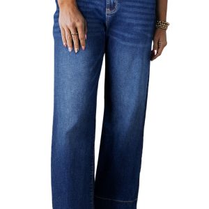 Plus Size Women's Blue Acid Wash Jeans – Casual High Waist Lace-up Style for Everyday Wear