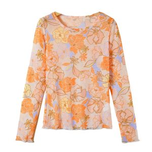 Women's Multicolour Floral Print Long Sleeve Top – Casual Sheer Shift for Daily Style