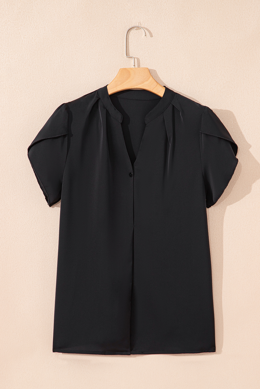 Stylish Women's Shift Blouse in Solid Black - Summer Ready V Neck Design - Detail View 7