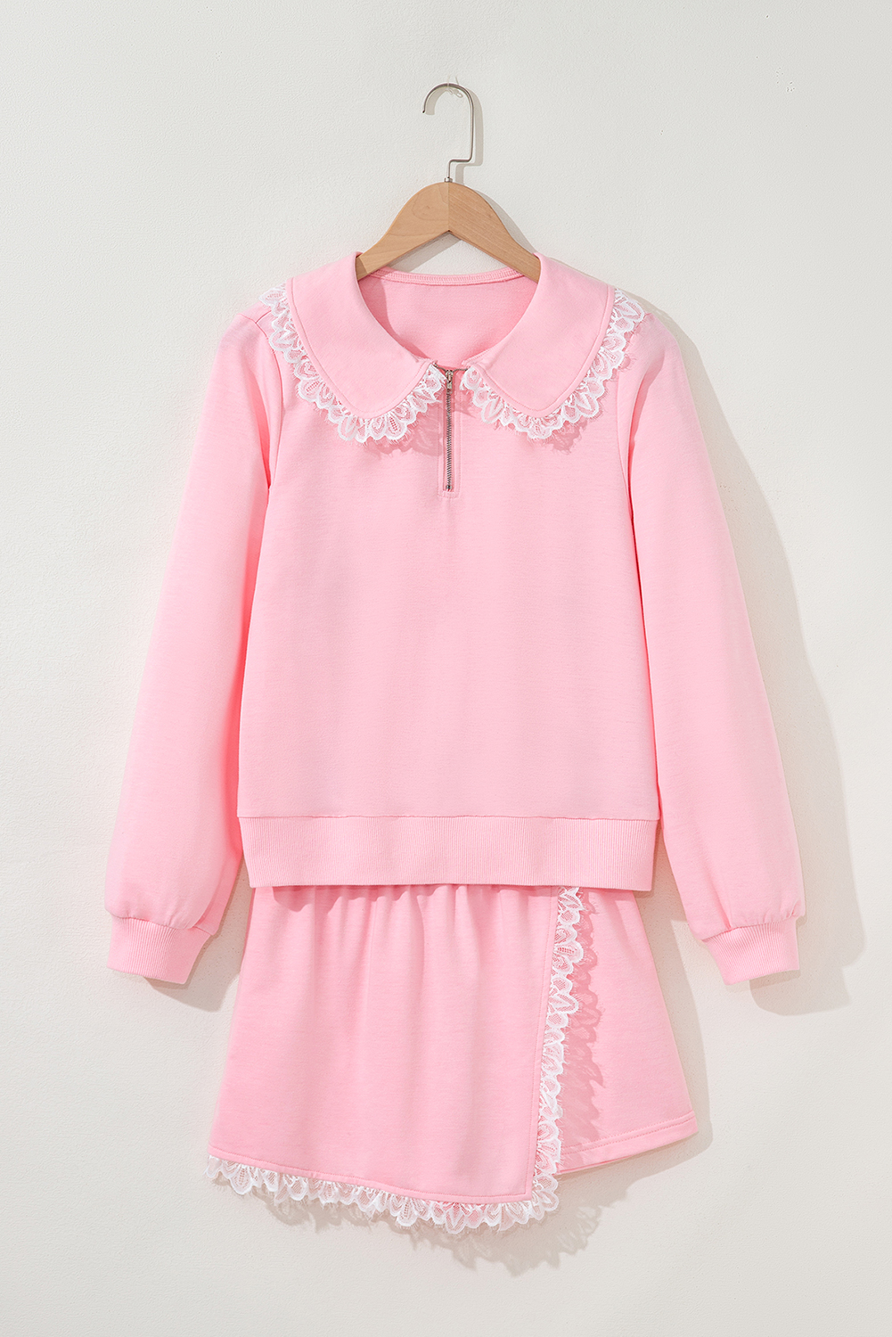 Stylish Southern Belle Long Sleeve Pink Sweatshirt with High Waist Skirt Set - Detail View 6