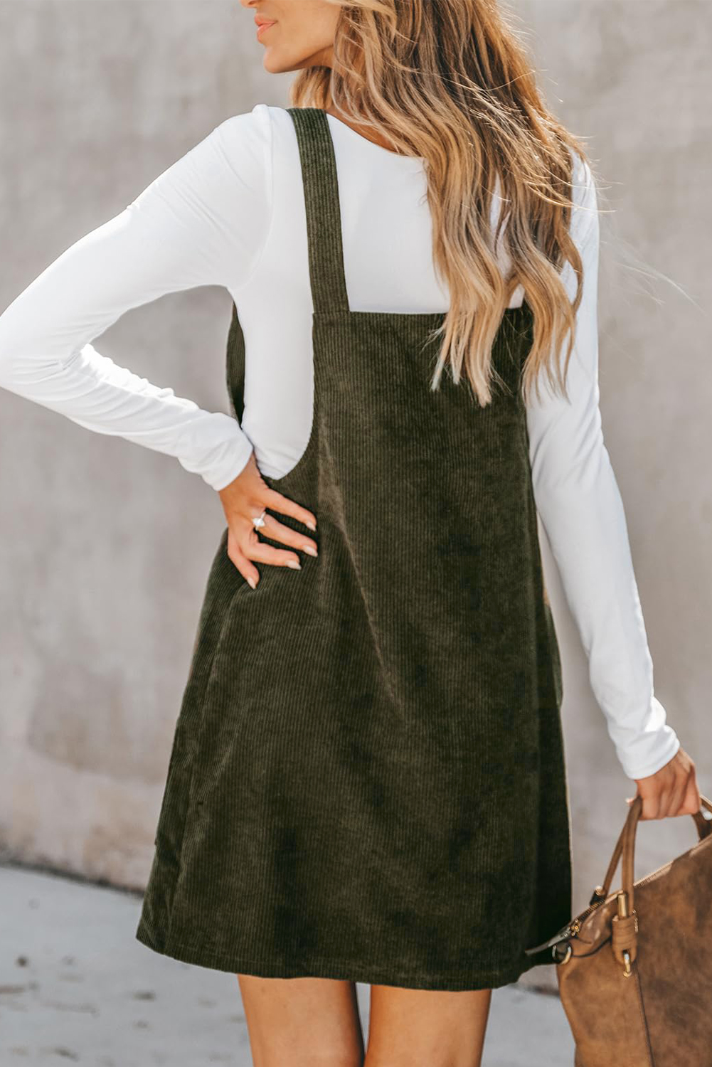 Trendy Mini Corduroy Dress in Vineyard Green - Perfect for Daily Wear - Detail View 10