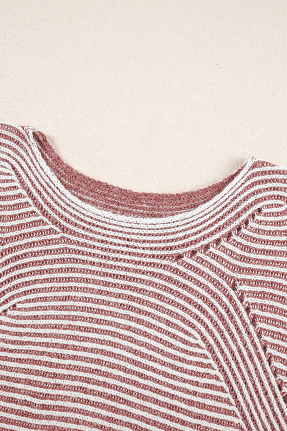 Stylish Long Sleeve Ribbed Sweater in Red Dahlia with Striped Pattern - Detail View 14