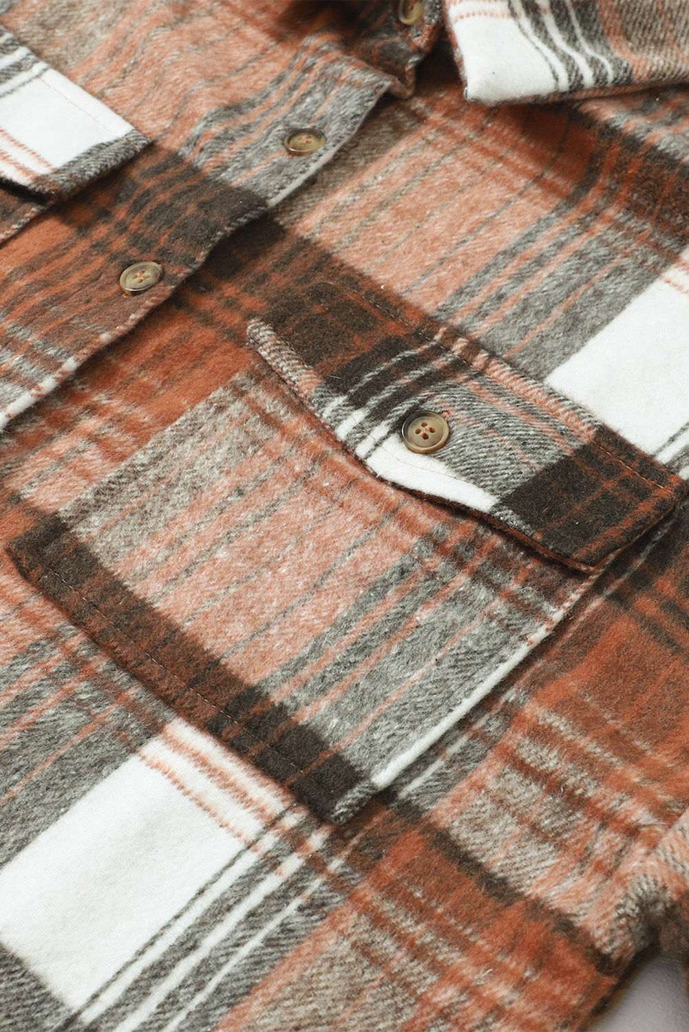 Brown Plaid Flap Pockets Shacket - Stylish Casual Layering for Fall - Detail View 13