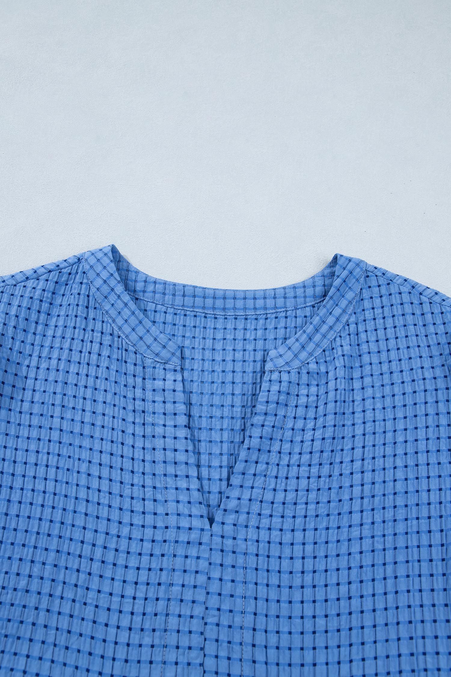 Dusk Blue Gingham Midi Dress for Women – Short Sleeve Tiered Casual Summer Style - Image 8