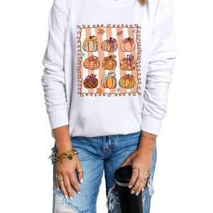Women's White Fall Bow Pumpkin Graphic Sweatshirt - Cozy Casual Style - Main View
