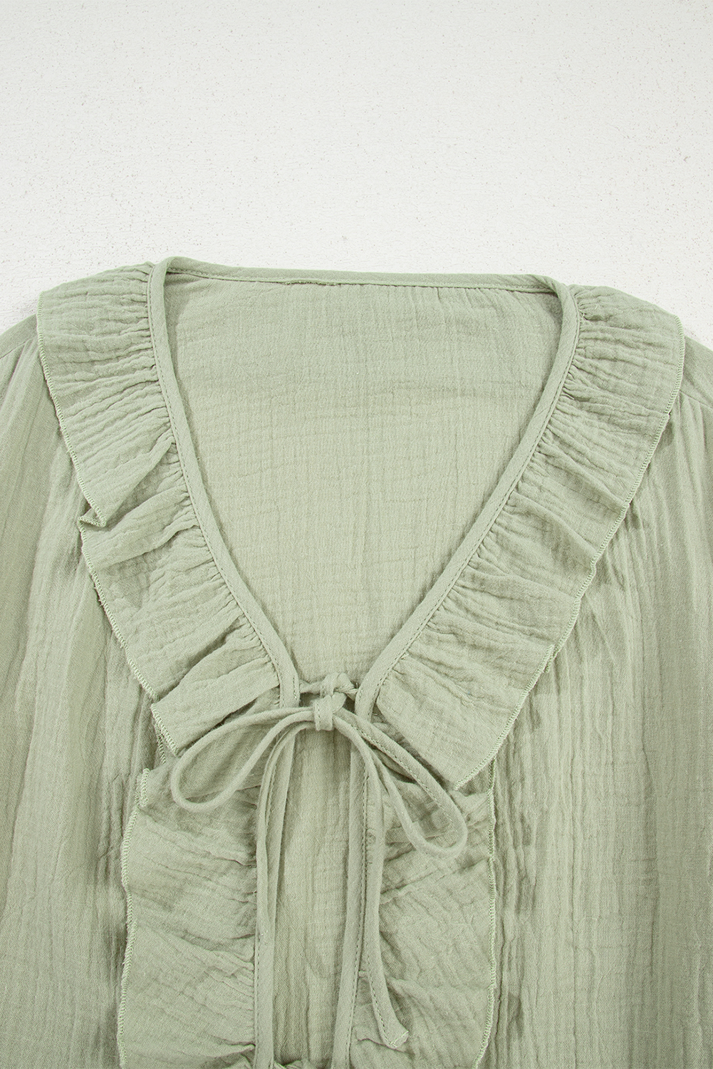 Elegant Long Sleeve Gauze Blouse in Solid Green - Ideal for Spring, Fall, and Beach Vacation - Detail View 15