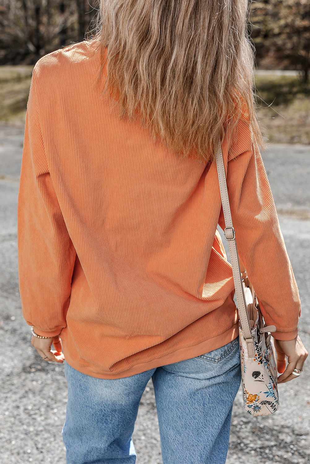 Stylish Fall & Autumn Orange Pullover - Twisted Ribbed Texture with Sequin Accent - Detail View 7