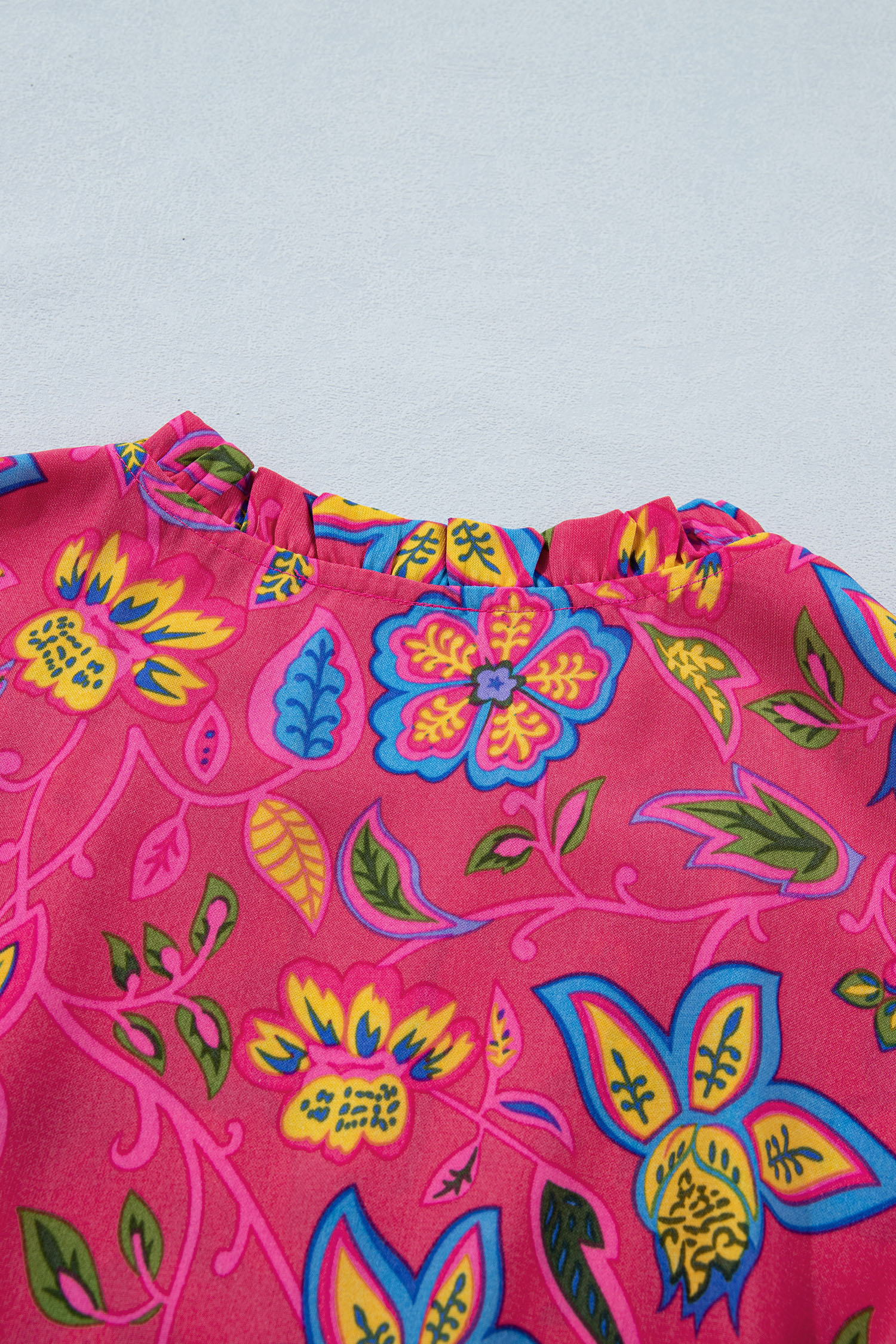 Women's High Waist Floral Midi Dress – Short Sleeve Ruffle Hem Dress for Daily Wear - Detail View 9