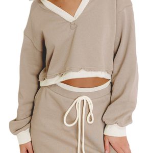 Women's Parchment Colorblock Cropped Pullover and Drawstring Skirt Set - Main View