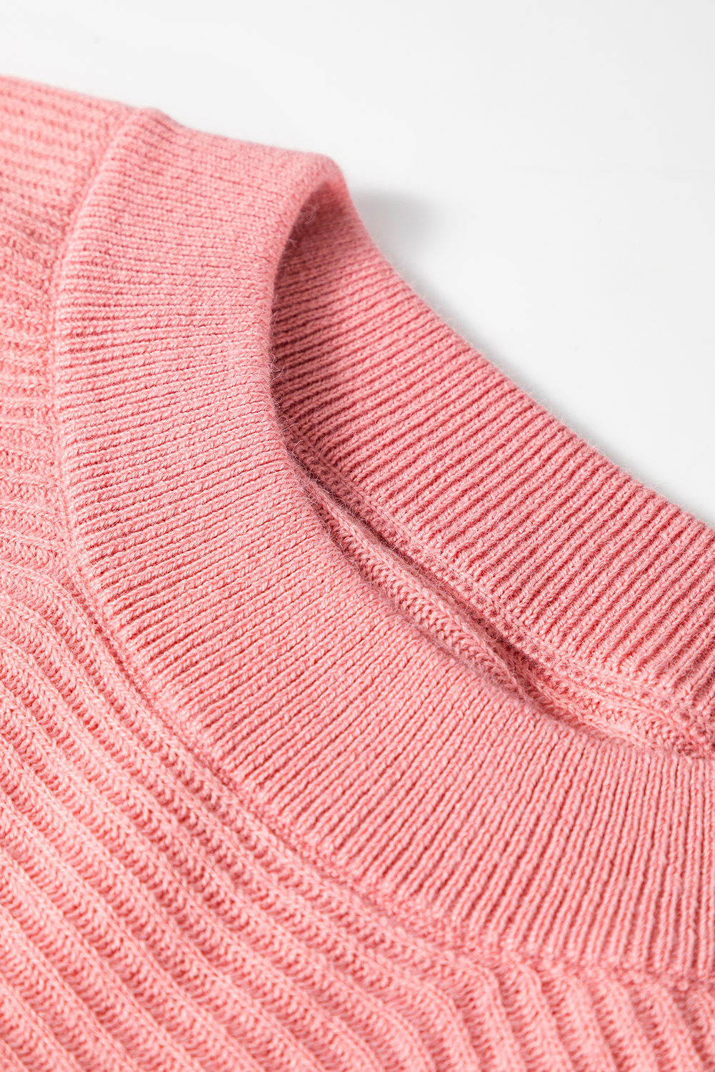 Plus Size Sweater, Light Pink, Ribbed Knit, Half Sleeve, Poncho Style, Casual, Daily Wear, Solid Color, Comfortable, Fall Fashion, Autumn Outfit, Women's Sweater, Round Neck, Shift Silhouette - Detail View 12