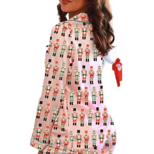 Women's Pink Nutcracker March Long Sleeve Pajama Set – Cozy 2-Piece Christmas Loungewear - Main View
