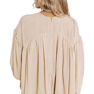 Women's Parchment Pleated Ruffle Long Sleeve Chiffon Blouse - Elegant Casual Top for Fall - Main View