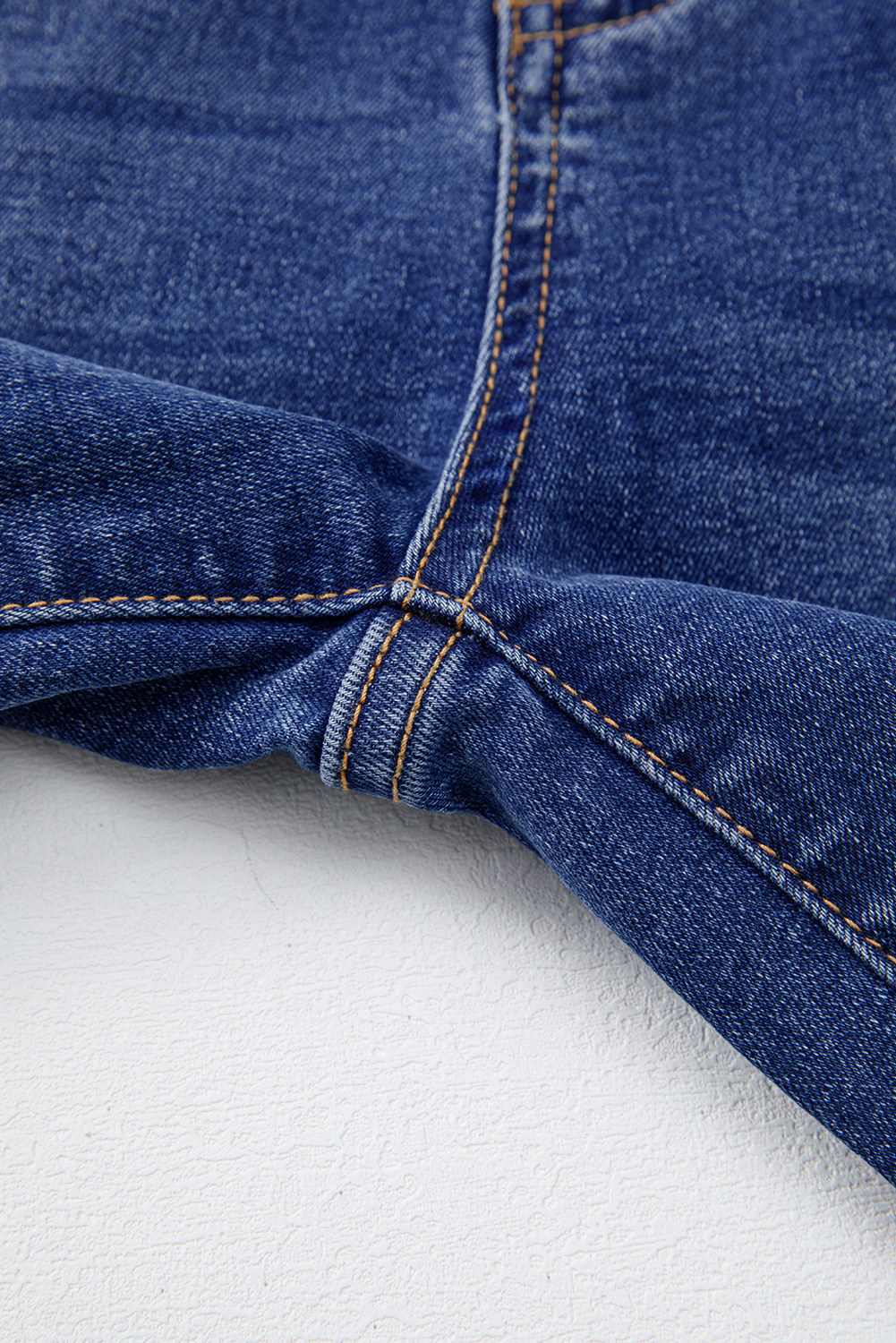 Women's Stretch Cropped Jeans – Whiskered Dark Blue High Waist Denim for All Seasons - Detail View 9