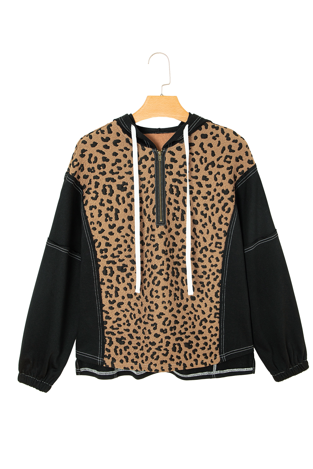 Stylish Contrast Stitching Leopard Hoodie – Comfortable Shift Pullover for Women - Detail View 18