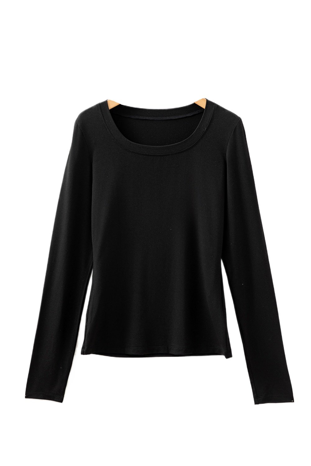 Women's Black Solid Color Long Sleeve Fitted Top - Elegant Round Neck Sheath Style - Main View
