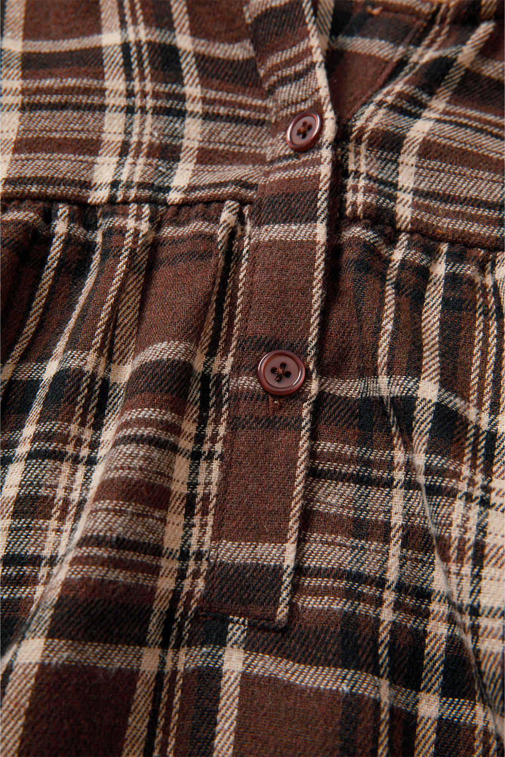 Women's Blouse, Brown Plaid, Hooded, Long Sleeve, Casual Style, Fall Fashion, Daily Wear, Patchwork Design, Comfortable, Versatile, Polyester Cotton Blend, Tops - Detail View 8