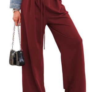 Women's Burgundy High Waist Pleated Sweatpants for Daily Comfort