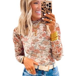 Women's Black Retro Floral Mesh Long Sleeve Top for Daily Wear