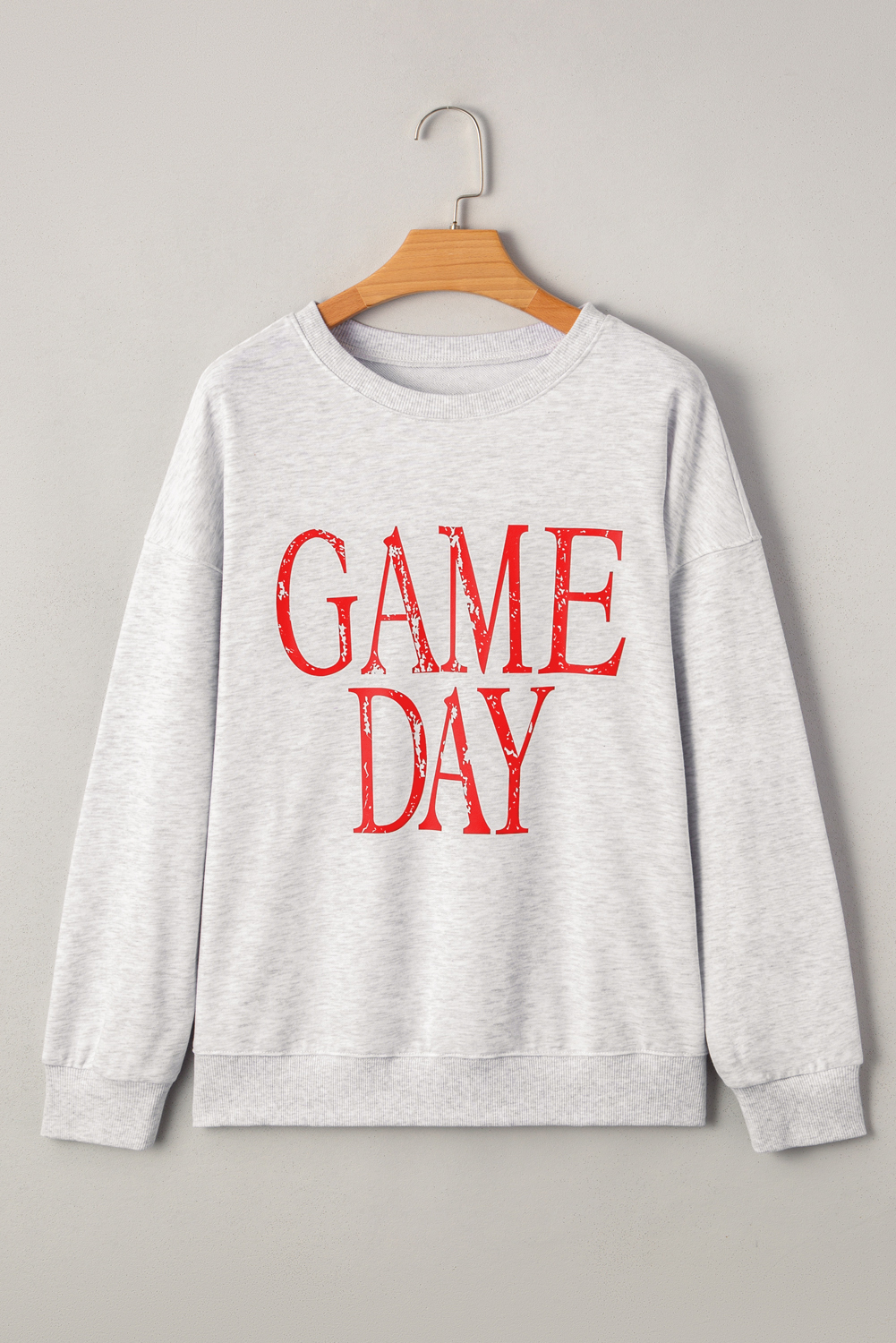 Women's Sweatshirt, Red Sweatshirt, Vintage Washed, GAME DAY Print, Baggy Style, Casual Wear, Long Sleeve, Round Neck, Daily Wear, Fall Fashion, Outdoor Style, Vacation Outfit, Back to School - Detail View 8