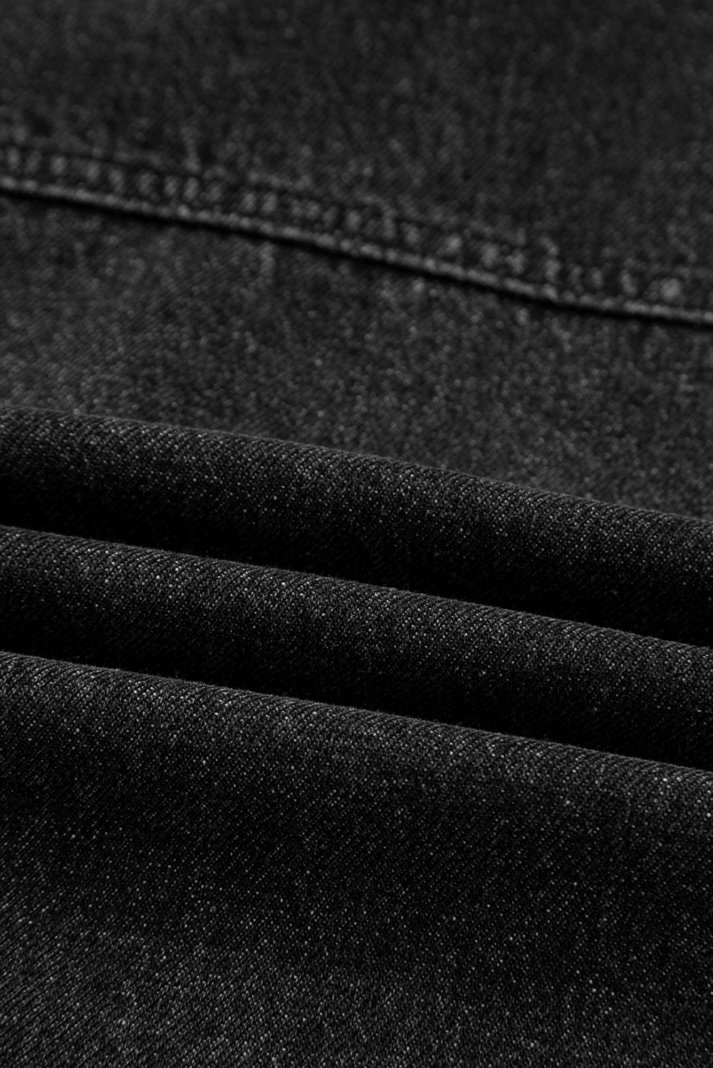 Women's Black Hooded Denim Jacket with Big Chest Pocket - Casual Drop Shoulder Design - Detail View 13