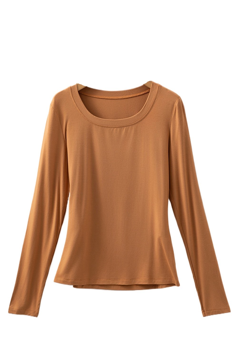 Women's Chestnut Solid Color Long Sleeve Fitted Top - Stylish Western Sheath Design - Main View