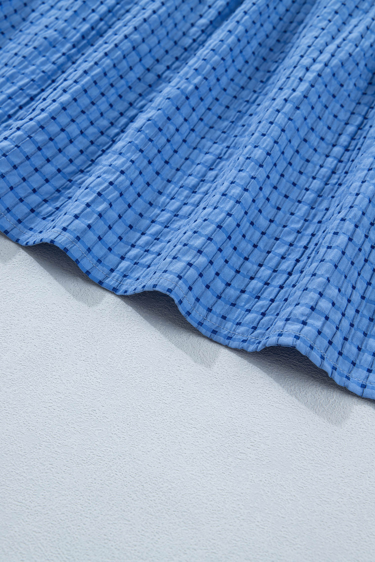 Dusk Blue Gingham Midi Dress for Women – Short Sleeve Tiered Casual Summer Style - Image 10