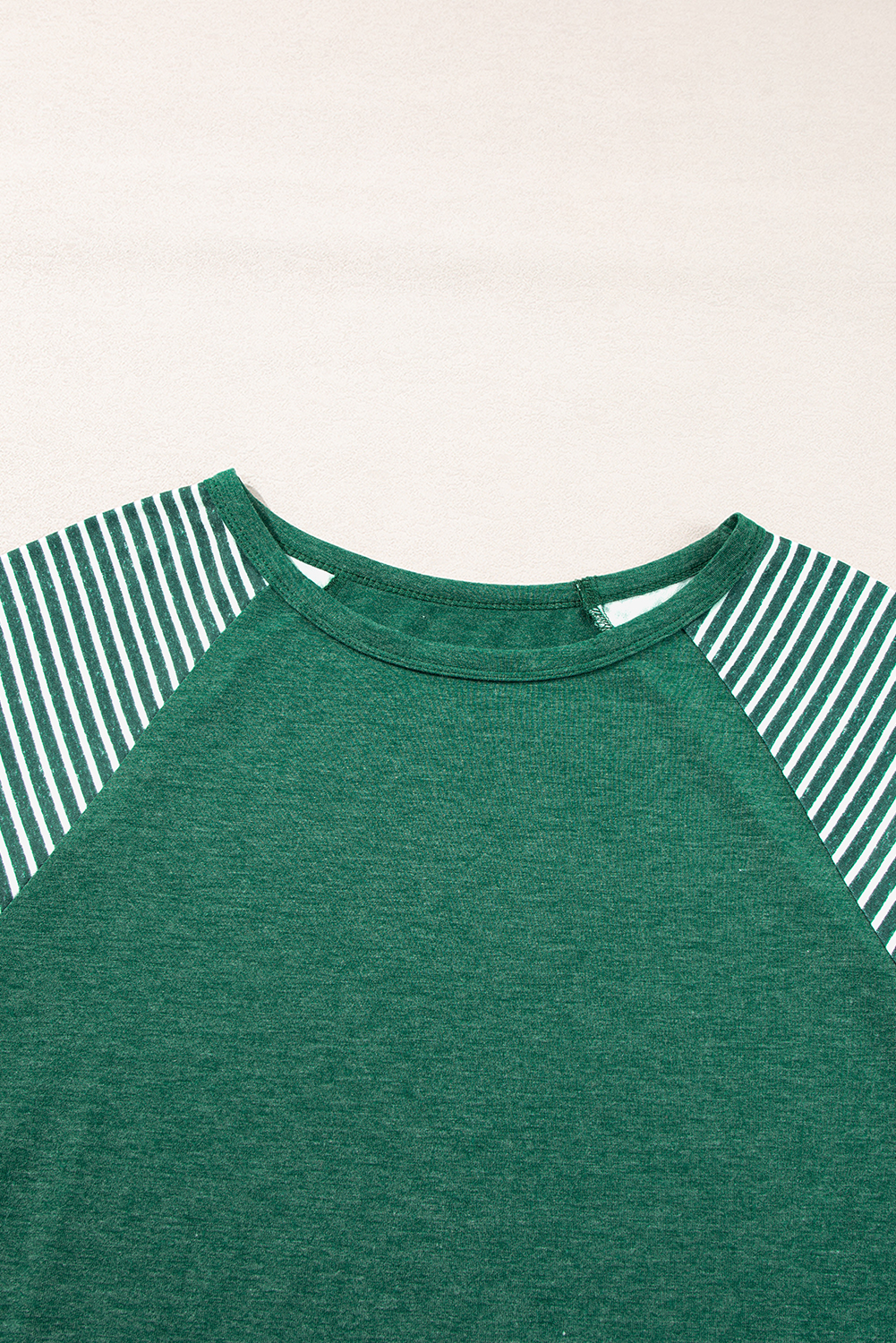 Women's Top, Blackish Green, Striped, Raglan Sleeve, Long Sleeve, Casual, Loose Fit, Daily Wear, Comfortable, Fall Fashion, Round Neck, Trendy Style, Easy to Style - Detail View 12