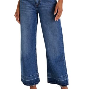 Women's Real Teal Raw Hem Straight Leg High Waist Jeans - Casual Loose Fit - Main View