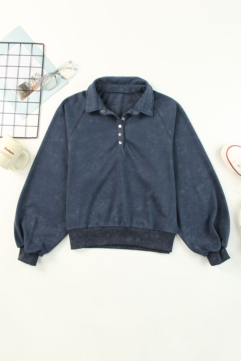 Trendy Blue Lantern Sleeve Pullover - Comfortable and Versatile for Daily Wear - Detail View 7