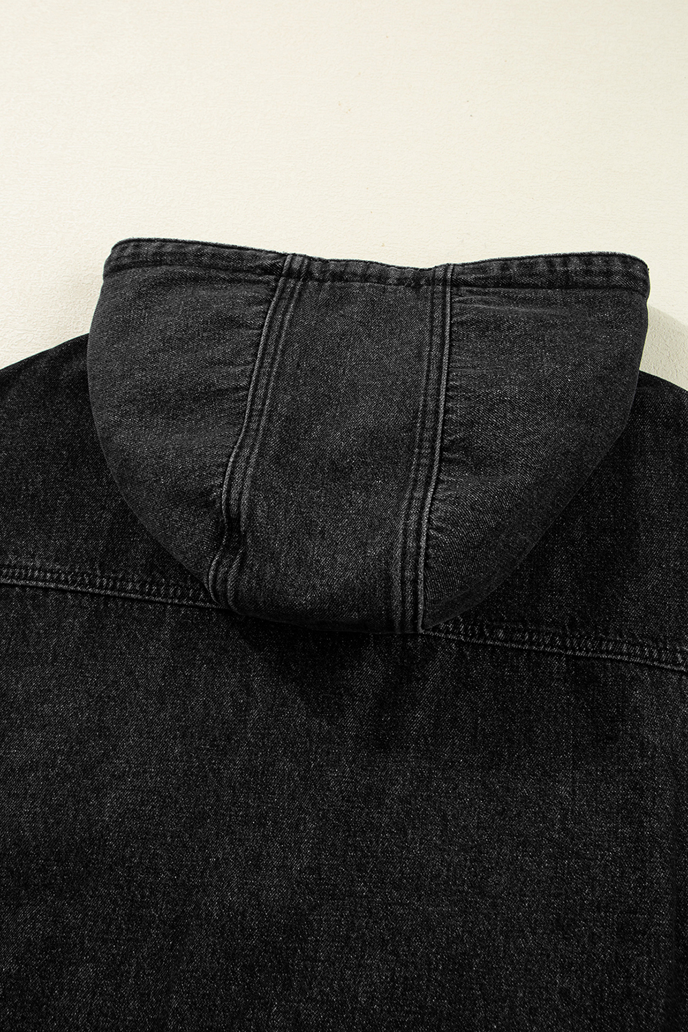 Women's Denim Jacket, Black Jacket, Hooded Design, Big Chest Pocket, Drop Shoulder, Long Sleeve, Casual Style, Fall Fashion, Autumn Wear, Solid Color, Everyday Jacket, Comfortable Fit, Versatile Outerwear - Detail View 8