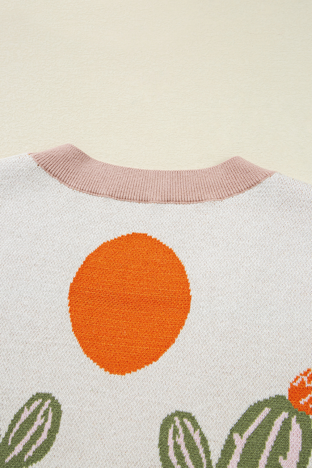 Women's Cardigan, Apricot Color, Buttoned Front, Long Sleeve, V Neck, Western Style, Cozy Sweater, Daily Wear, Fall Fashion, Autumn Layering, Western Print, Comfortable, Versatile Style - Detail View 12