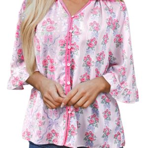 Women's Purple Floral Collared Half Sleeve Shirt – Casual Summer Style for Daily Wear