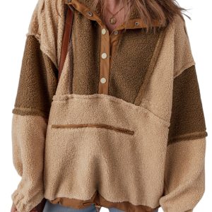 Women's Straw Yellow Color Block Sherpa Sweatshirt for Daily Wear