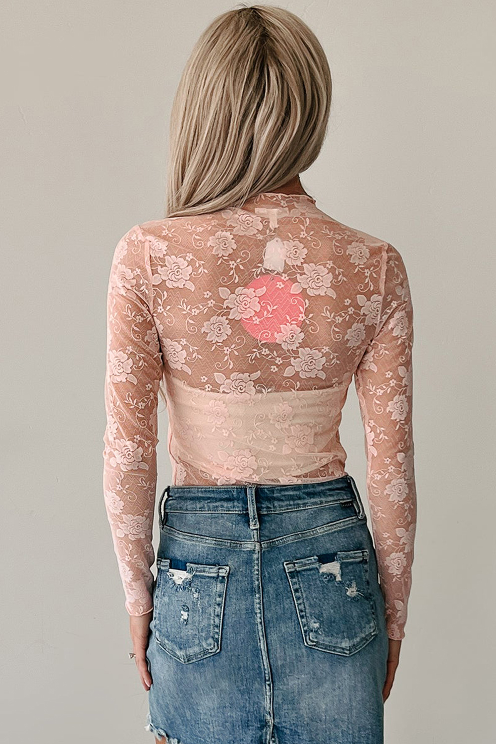 Chic Long Sleeve Sheer Floral Top with Mock Neck - Perfect for Night Out - Detail View 2