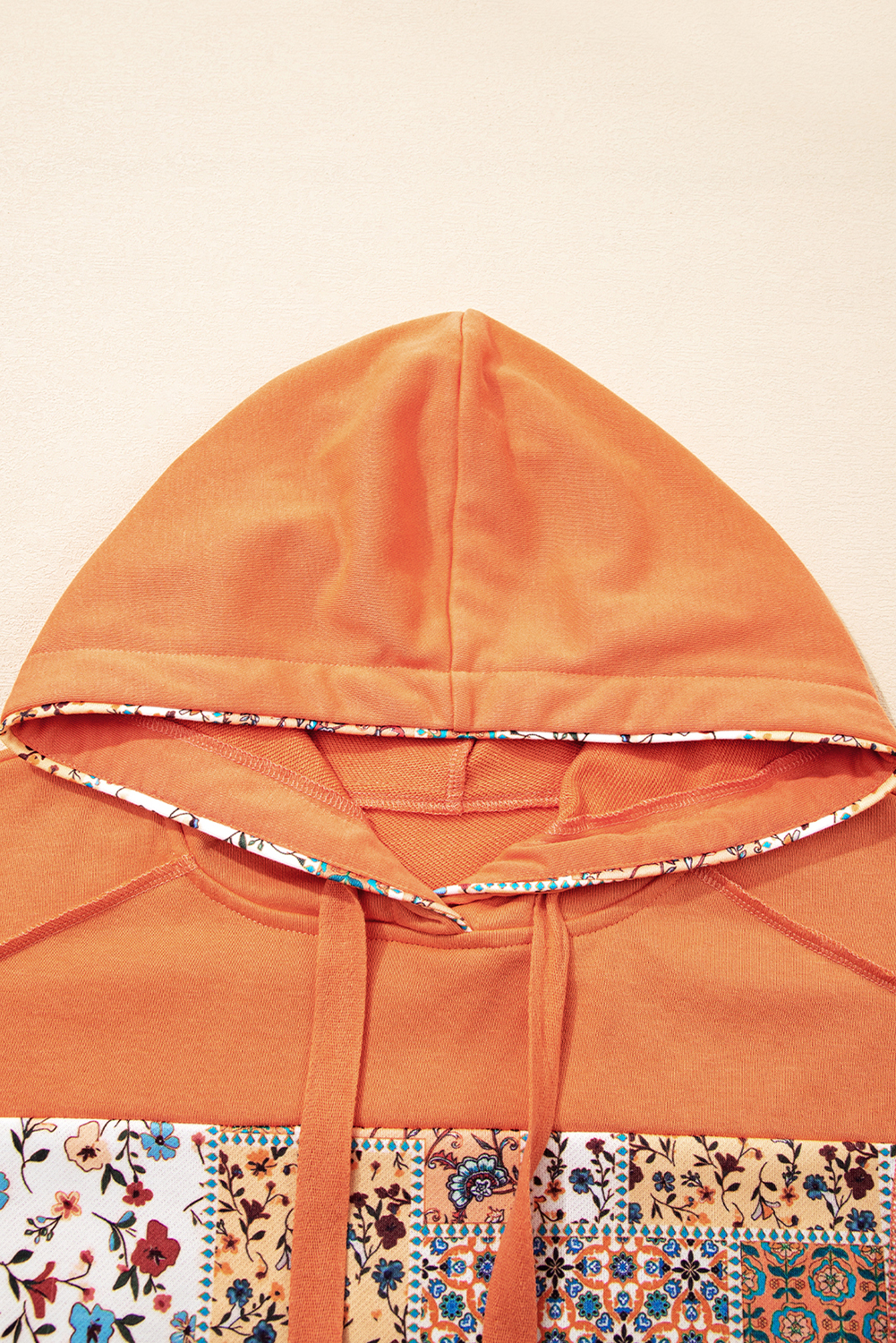 Casual Long Sleeve Hoodie with Colorblock Design and Floral Patchwork - Detail View 6