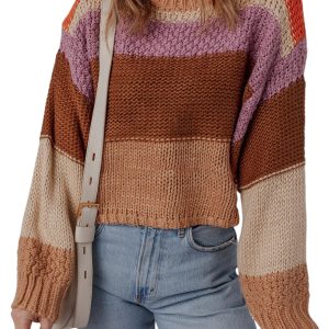Women's Multicolour Cropped Colorblock Drop Shoulder Knitted Sweater for Casual Style - Main View