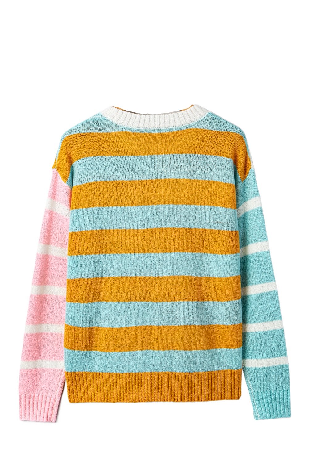 Women's Jurassic Gold Color Block Striped Pullover Sweater - Casual Long Sleeve Knit Top - Main View